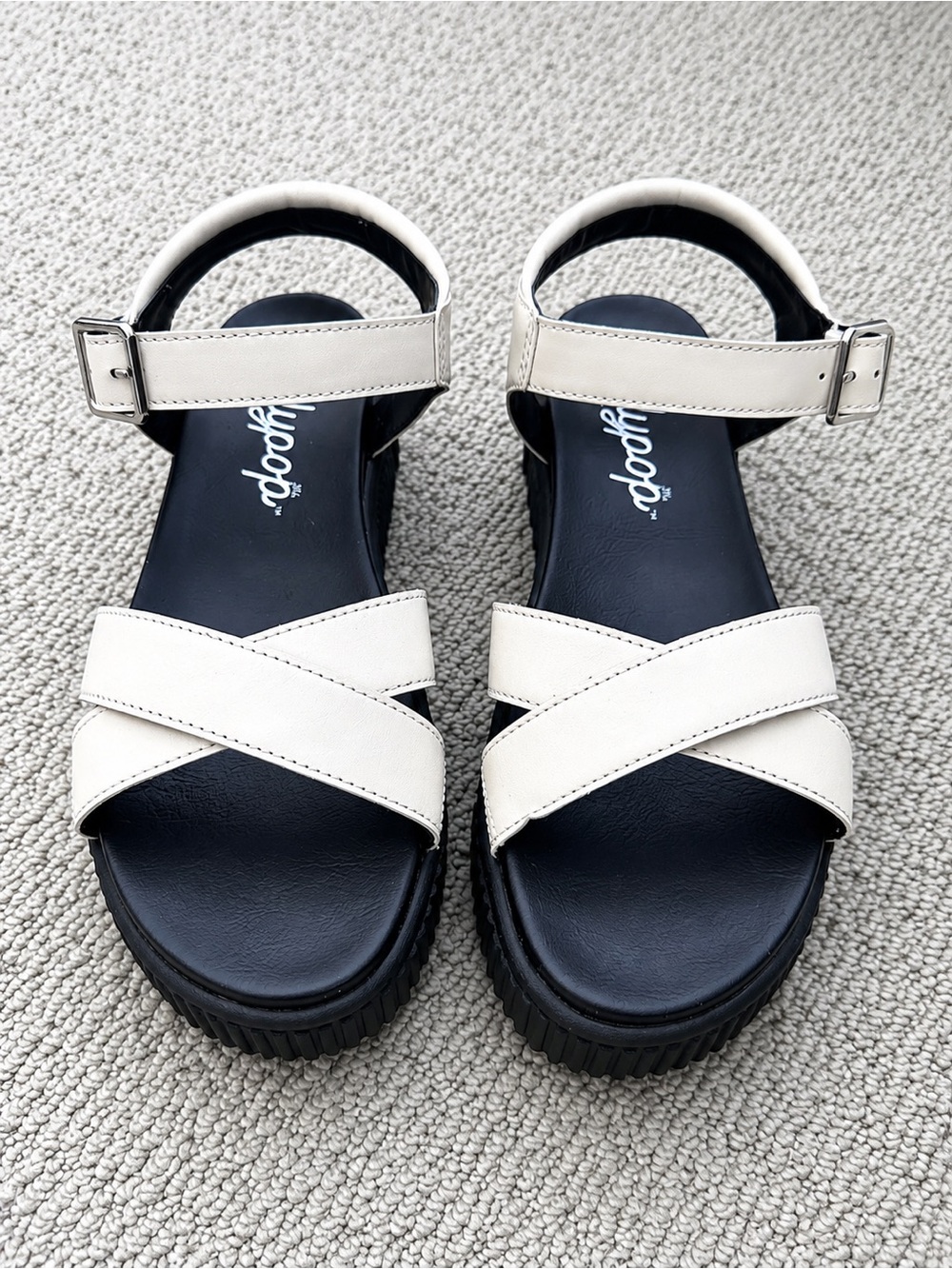 Jellypop White Crisscross Platform Sandals with Ankle Buckle